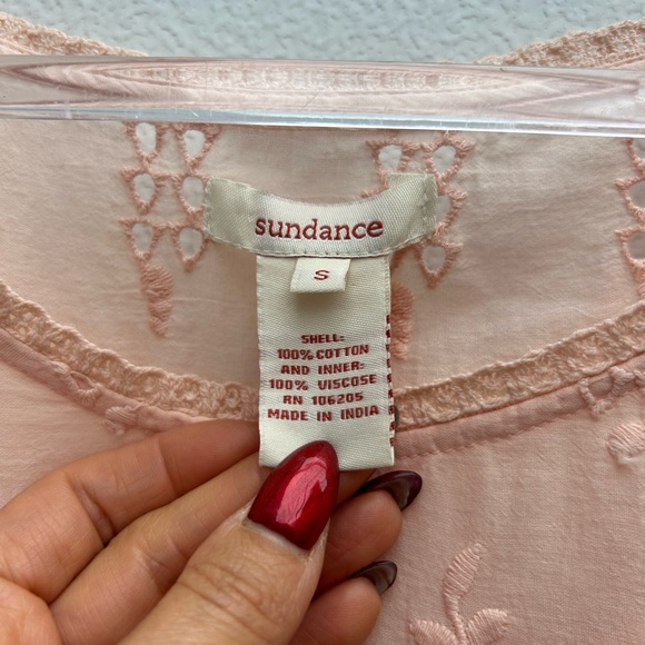 Sundance Top Small Embroidered Eyelet Tunic Pink/peach Bell Sleeves Cotton Boho - Picture 2 of 12